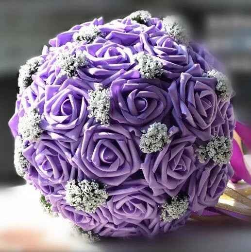 Artificial Rose Wedding Bouquet 24 Heads Romantic Bridal Hand Holding Flowers 26cm - Image 5