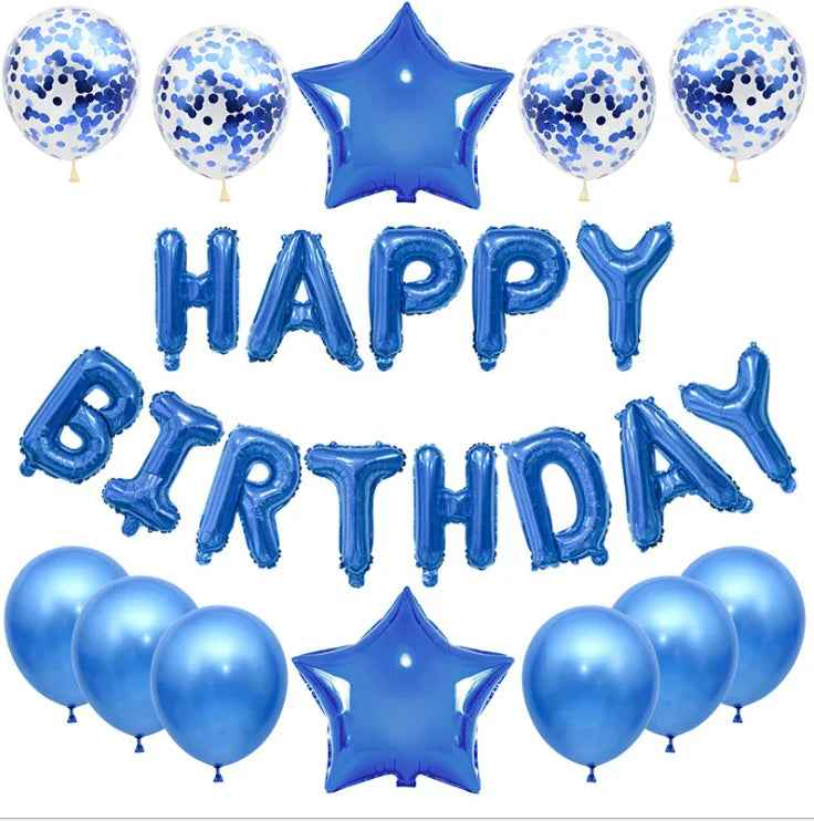 Happy Birthday Balloon Banner Set 25pcs Foil Letters Confetti Stars Party Kit - Image 3