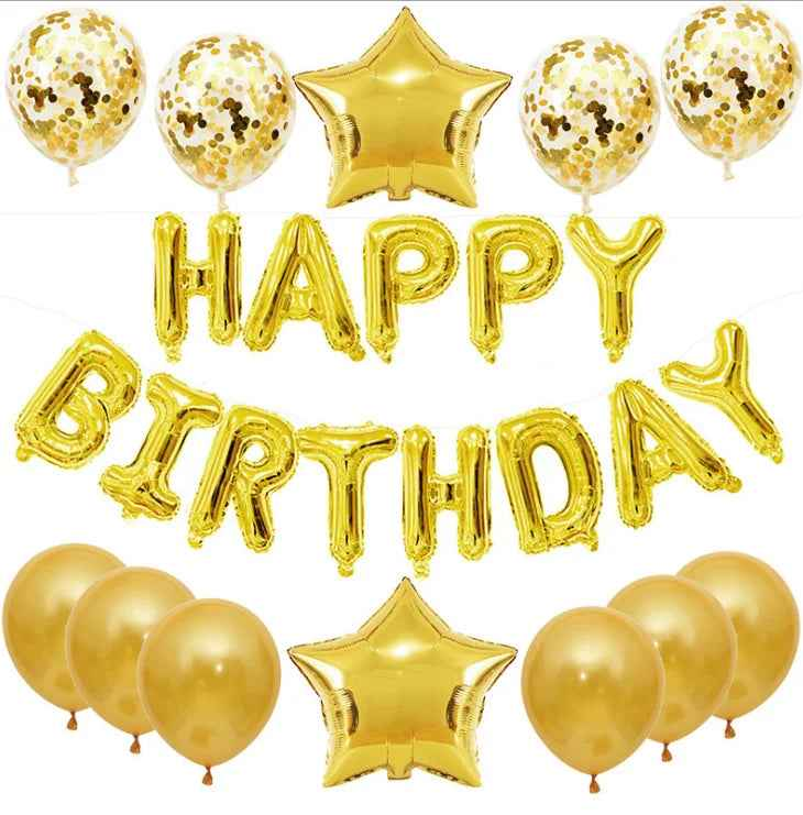 Happy Birthday Balloon Banner Set 25pcs Foil Letters Confetti Stars Party Kit - Image 6